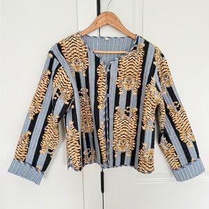 Quilted Striped w/ Tiger pattern Cropped Jacket SZ XL